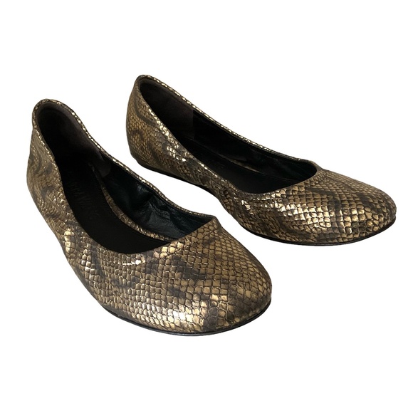 New VERA WANG - Size 7.5 “Lillian” Gold Mekong Snake Leather Flats Bronze Ballet - Picture 1 of 8